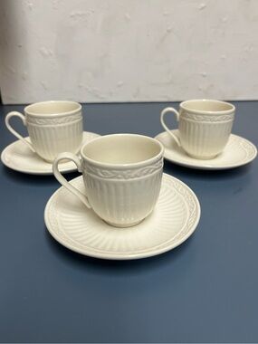 Mikasa Italian Countryside Cup and Saucer Set - Embossed Stoneware - Set of 3